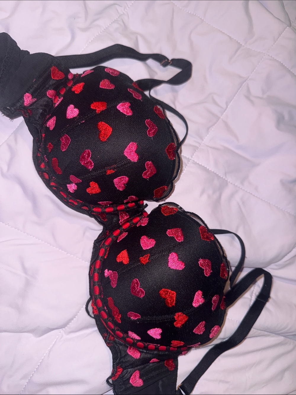Victoria’s Secret Pink and Red Hearts Lightly Lined Bra 36C